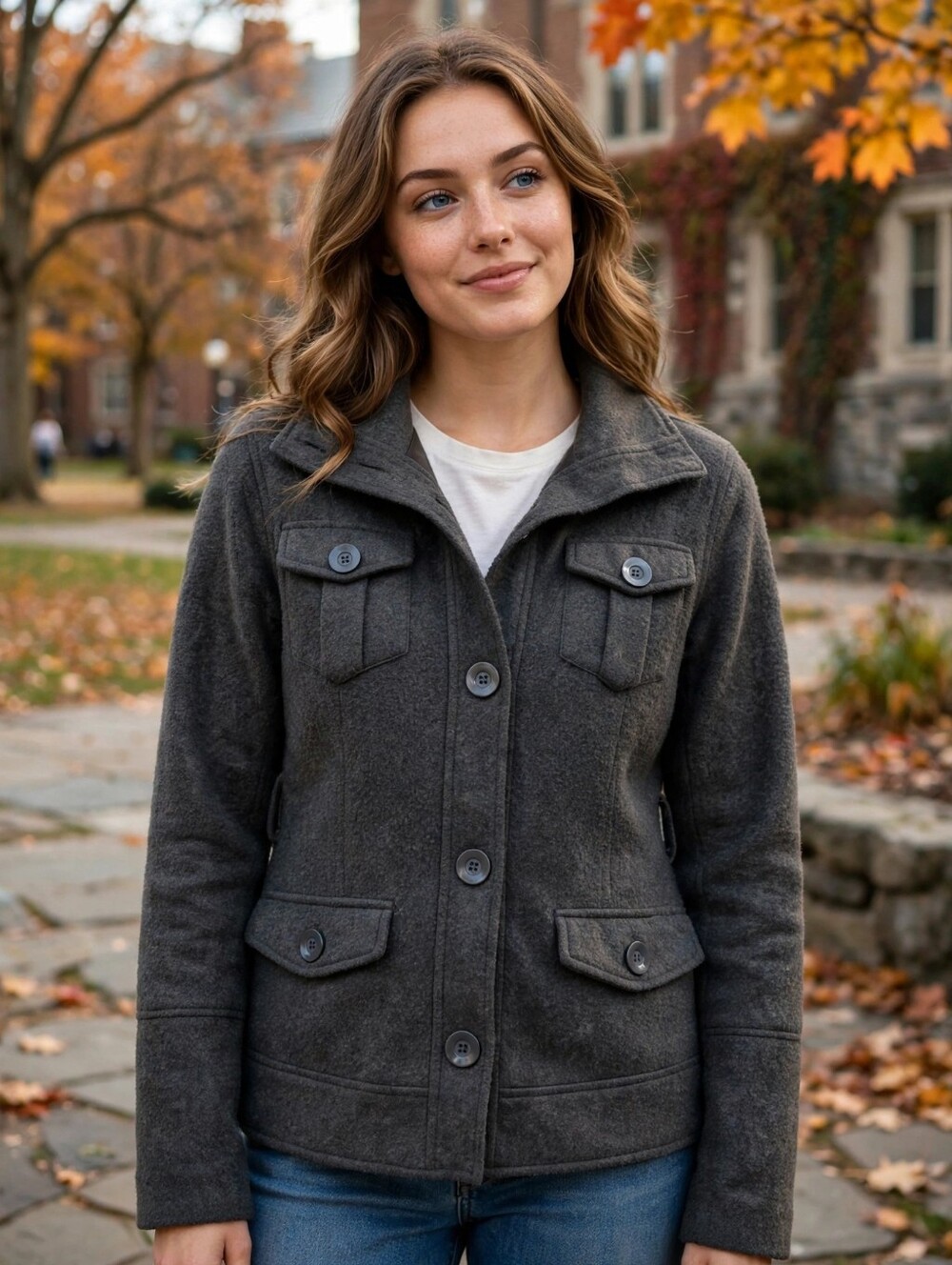 Yoki Women's Dark Gray Button-Front Pea Coat
